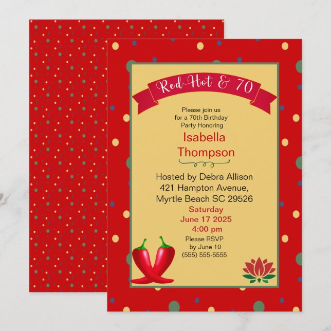 Red Hot Peppers 70th  Birthday Invitation (Front/Back)