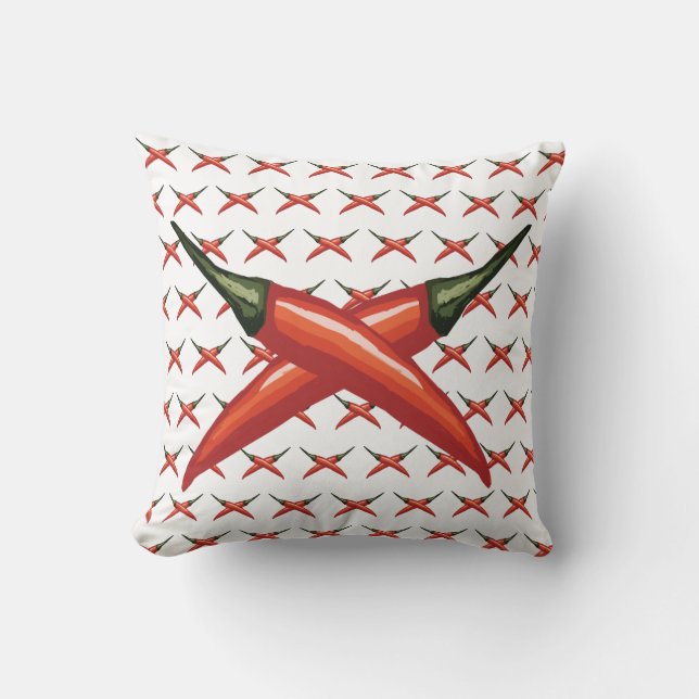Red Hot Peppers, Purple Blossom Throw Pillow (Front)