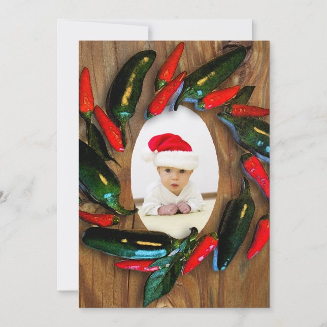 Red Hot Peppers Wreath Photo Christmas Card (Front)