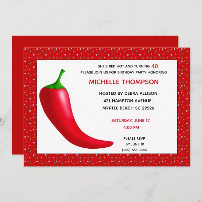 Red Hot Perpper 40th  Birthday Invitations (Front/Back)