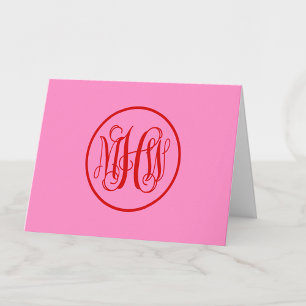 Red Hot Pink 3 Initial Vine Script Monogram DIY BG Thank You Card