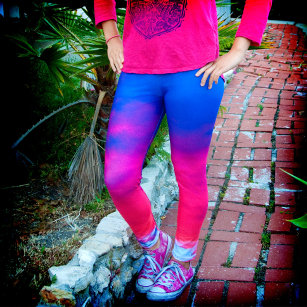 Plus Size Leggings, Trippy Hot Pink, Red and Blue Abstract