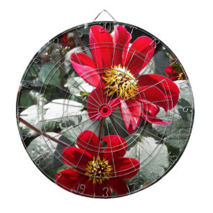 red hot pink daisy / daisies flowers dartboard with darts