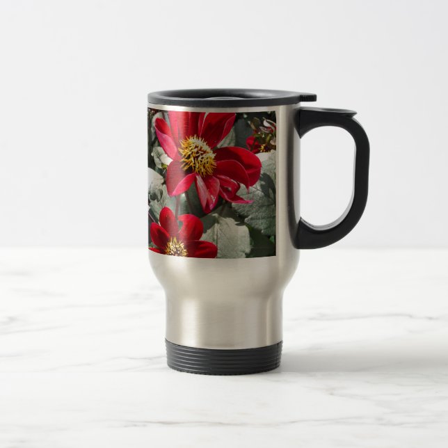 red hot pink daisy / daisies flowers travel mug (Right)