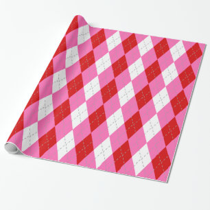 Red Hot Pink Dk Gray Wht XL Argyle Wrapping Paper