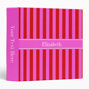Red, Hot Pink Stripe Hot Pink Name Monogram Binder