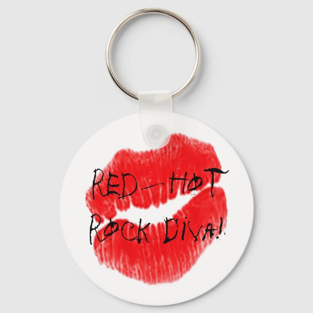 Red Hot Rock Diva Lips I Keychain (Front)