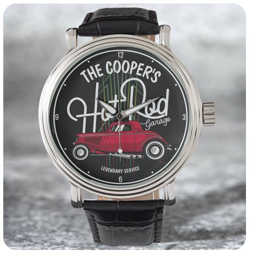 Red Hot Rod Garage Pinstripes ANY NAME Vintage Car Watch