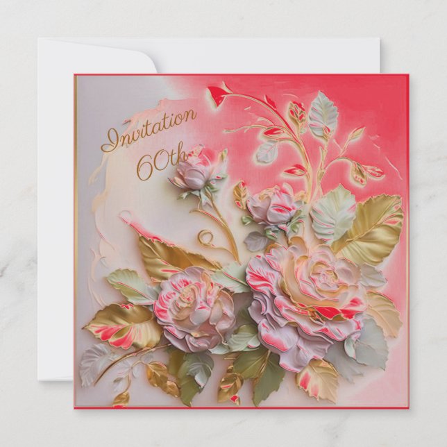 Red Hot Rose gold Sculptured Roses  60th Save The Date (Front)