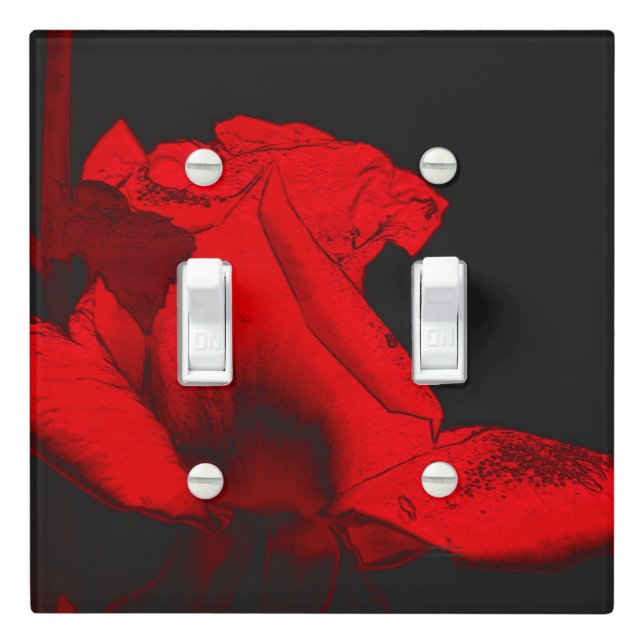 Red Hot Rosebud Abstract Flower Art  Light Switch Cover (In Situ)