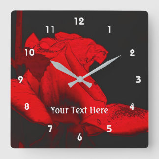 Red Hot Rosebud Flower Art Personalized Square Wall Clock