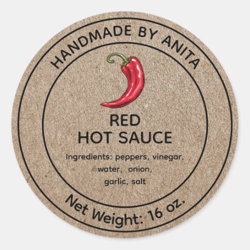 Red Hot Sauce Canning Jar Label Kraft