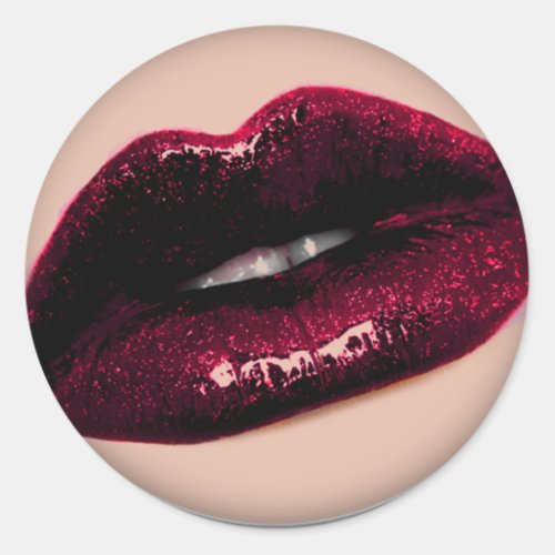 Red Hot Sparkling Kissable Lips Classic Round Sticker