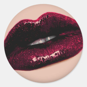 Red Hot Sparkling Kissable Lips Classic Round Sticker