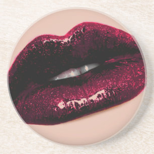 Red Hot Sparkling Kissable Lips Sandstone Coaster