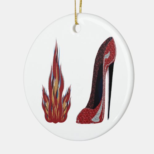 Red Hot Stiletto Shoe Art Ceramic Ornament
