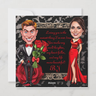Red Hot Valentine Caricature Lovers Holiday Card