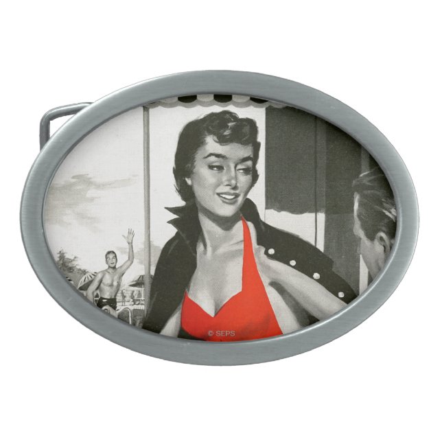 Red Hot Woman Oval Belt Buckle (Front)