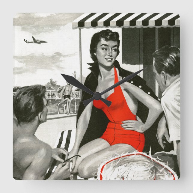 Red Hot Woman Square Wall Clock (Front)