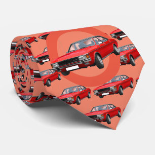 Red Hotrod 1970s Car Pattern Neck Tie
