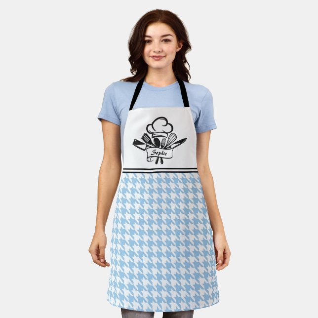 Red Houndstooth Personalized Apron (Worn)