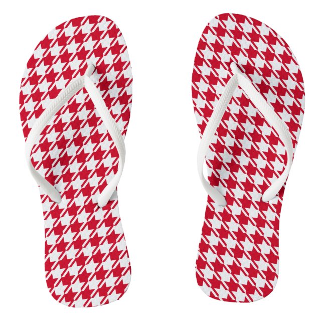 Red Houndstooth Repeating Pattern Flip Flops (Footbed)