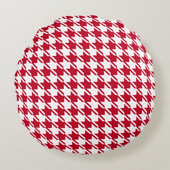 Red Houndstooth Repeating Pattern Round Pillow (Front)