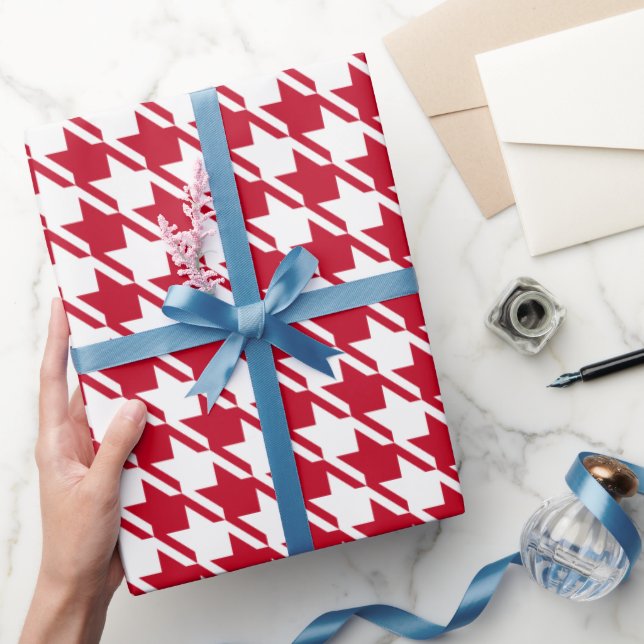 Red Houndstooth Repeating Pattern Wrapping Paper (Gifting)