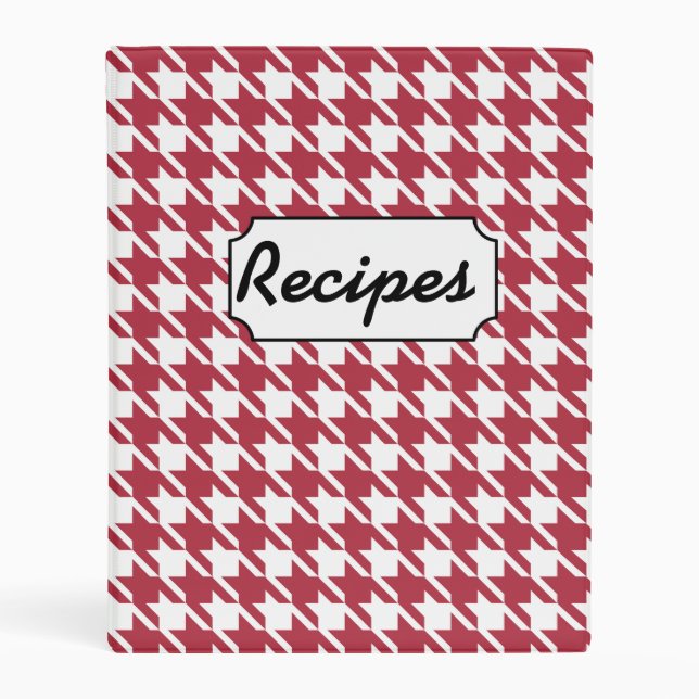 Red Houndstooth Small Recipe Organizer Binder (Front)