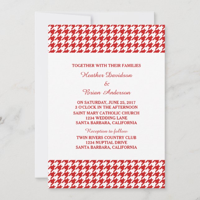 Red Houndstooth Wedding Invite (Front)