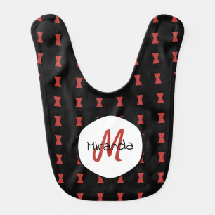 Red Hourglass Black Widow Pattern Monogrammed Name Baby Bib
