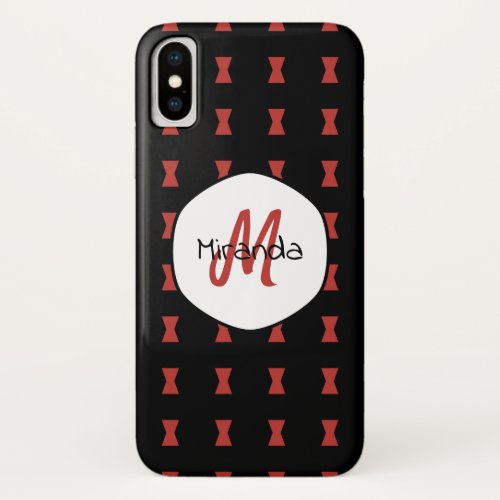 Red Hourglass Black Widow Pattern Monogrammed Name iPhone X Case