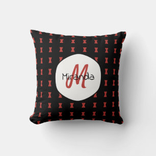 Red Hourglass Black Widow Pattern Monogrammed Name Throw Pillow