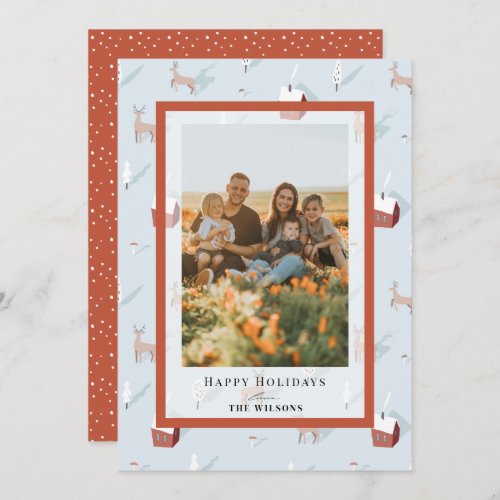 Red House  Deer Christmas Holiday Photo Card