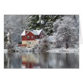 Red House & Lake in Winter Blank Inside Photo Card (Front Horizontal)