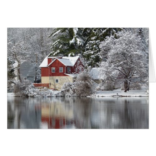 Red House  Lake in Winter Blank Inside Photo Card