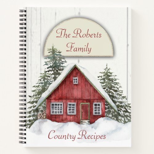 Red House Winter Scene Recipe Notebook
