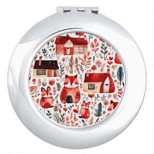 Red houses and houses cute Paper Sheet Compact Mirror