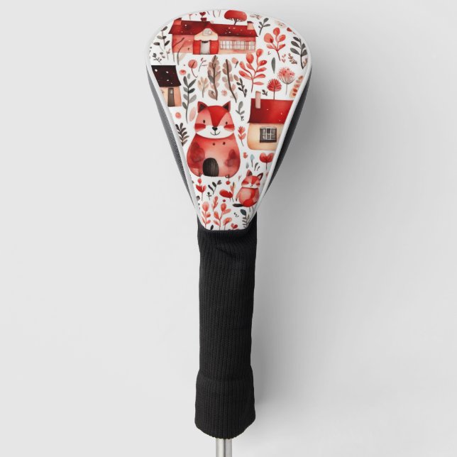 Red houses and houses cute Paper Sheet Golf Head Cover (Front)