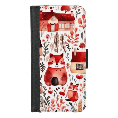 Red houses and houses cute Paper Sheet iPhone 87 Wallet Case