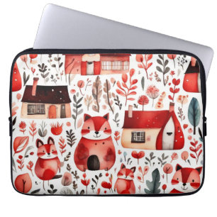 Red houses and houses cute Paper Sheet Laptop Sleeve