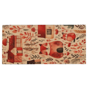 Red houses and houses cute Paper Sheet Wood Flash Drive