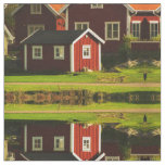 Red Houses in Sweden Fabric