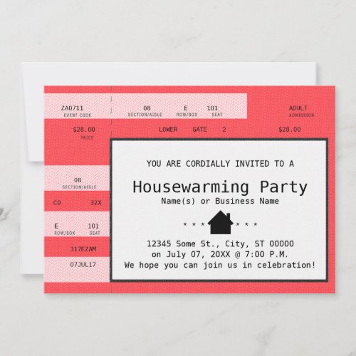 red housewarming concert ticket invitation