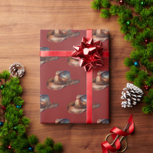 Red Howdy Cowboy Western Hats Wrapping Paper