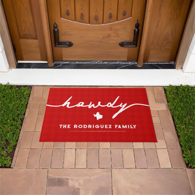 Red Howdy Houndstooth Doormat (Outdoor)