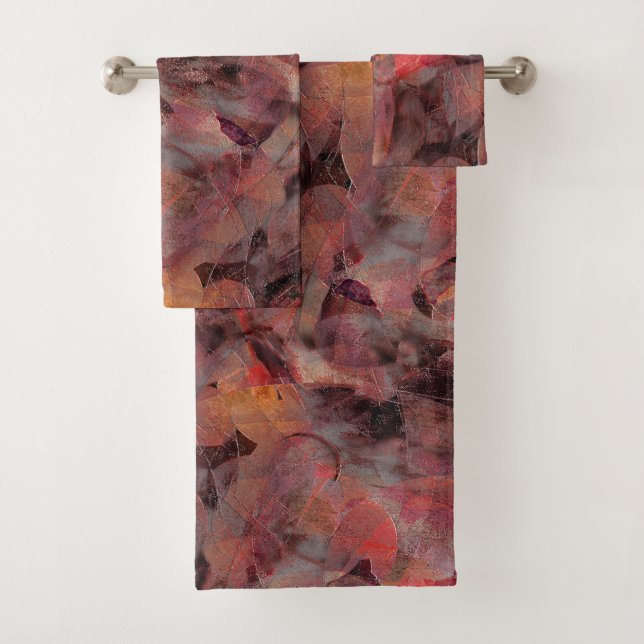 Red-hued patches on grainy black gray background t bath towel set (Insitu)