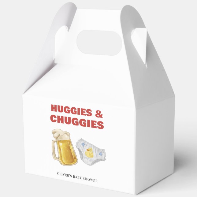 Red Huggies Chuggies Beer Diaper Boy Baby Shower  Favor Boxes (Back)