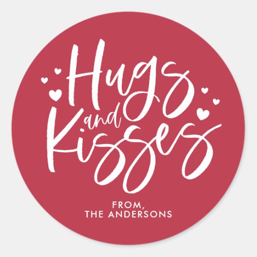 Red Hugs and Kisses Valentines Day  Classic Round Sticker
