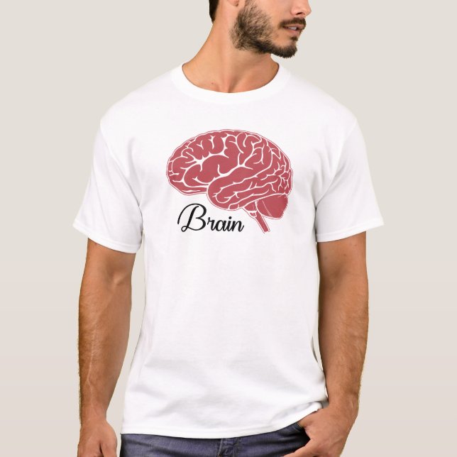 Red Human Brain Anatomy Illustration T-Shirt (Front)